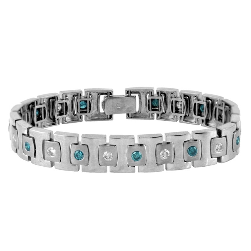 ItsHotcom White Blue Diamond Bracelet for Men 050ct Sterling Silver  Mens  diamond bracelet Black diamond bracelet Diamond bracelet