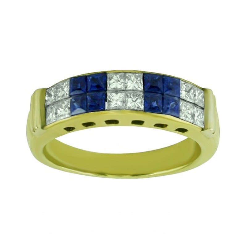 Princess Cut Blue Sapphire and Diamond Ring