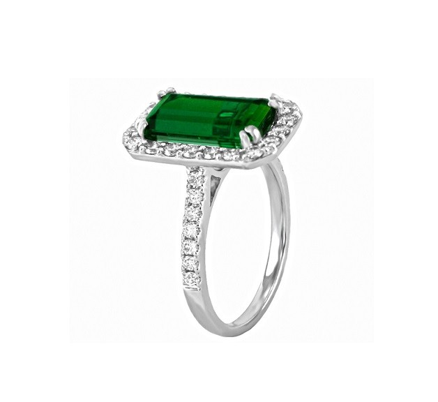 Vintage Green Tourmaline and Diamond Ring