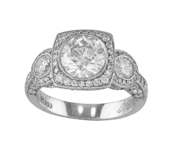 JB Star Three Stone Diamond Halo Ring