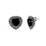 Heart Shape Onyx and Marcasite Earrings 24684