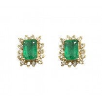 Emerald Cut Emerald and Diamond Halo Earrings 18150