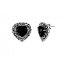 Heart Shape Onyx and Marcasite Earrings 24684