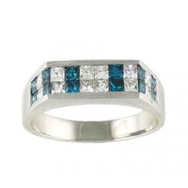 Princess Cut Blue and White Diamond Ring 17875