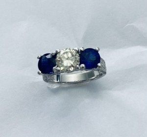 Three Stone Sapphire and Diamond Ring 15753 Top