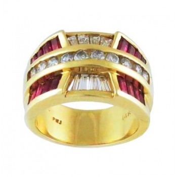 Channel Set Baguette Ruby and Diamond Ring 15497