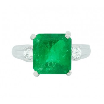 Emerald and Diamond Three Stone Ring Top 12314