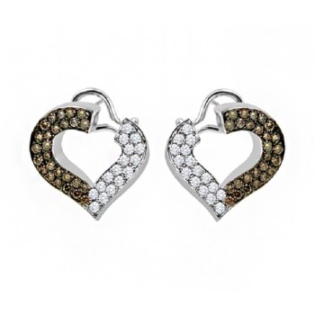 Heart Shaped Chocolate and White Diamond Earrings 24215