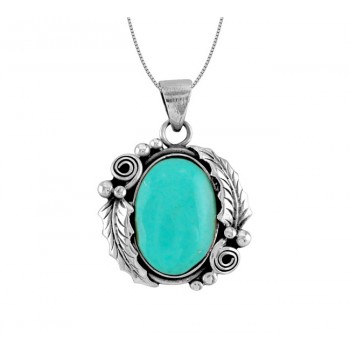 Oval Turquoise and Leaf Pendant 25229