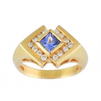 Tilted Frame Square Tanzanite and Diamond Ring 15419