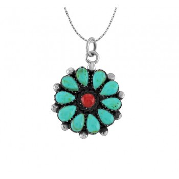 Turquoise and Coral Flower Pendant 24656